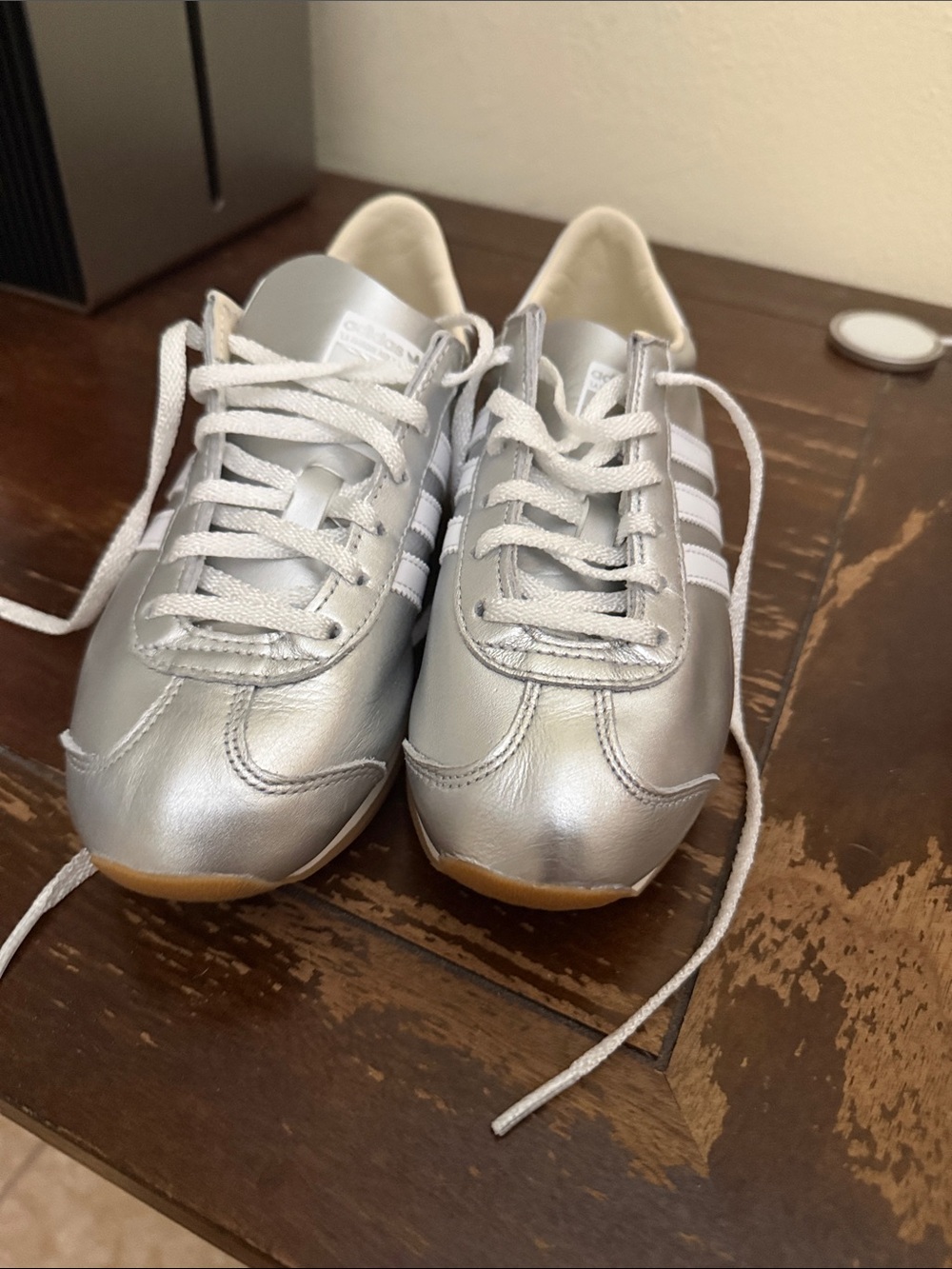 adidas Kids Silver Sneakers with White Stripes